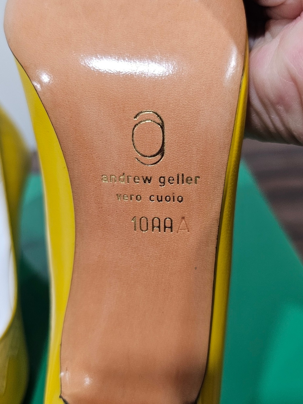 Andrew Geller Yellow Snakeskin Peep Toe Heels Size 10 AA Narrow Italian Leather - Picture 6 of 8